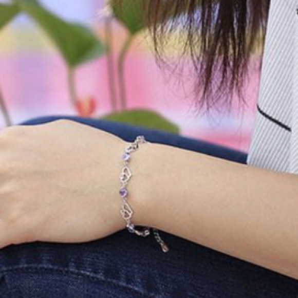 sterling silver double heart chain bracelet - Picture 5 of 7